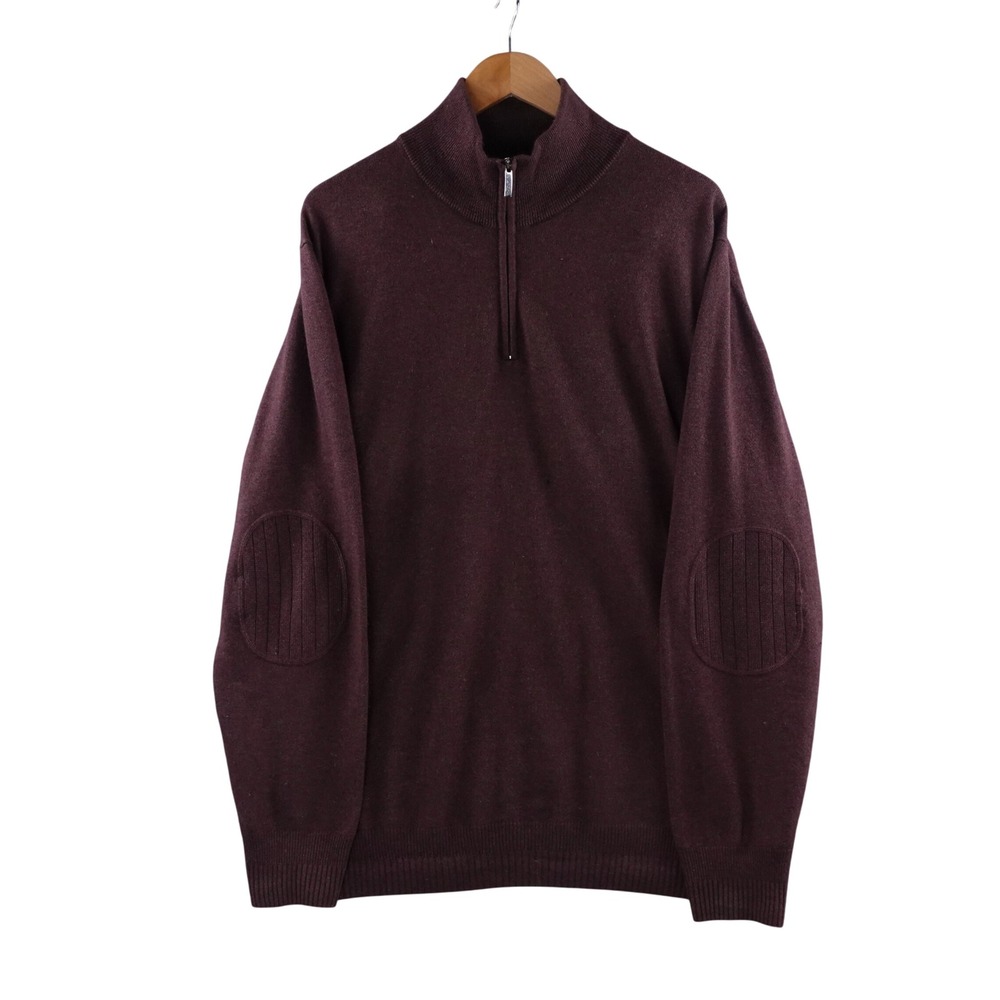 Enzo Mantovani Mens Cashmere Silk Quarter Zip Sweater Italy‎ Burgundy Size XL